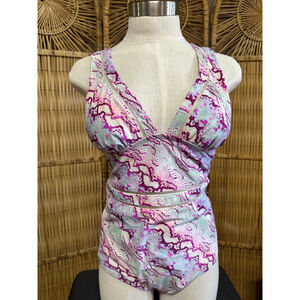 Betsey Johnson Tank One Piece Women's Medium Swimsuit Snakeskin Print‎